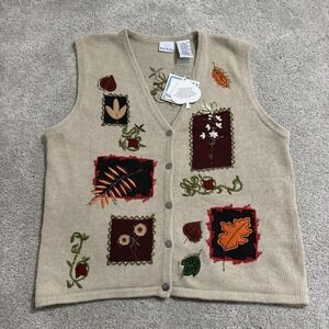 Vintage Bobbie Brooks Cardigan Sweater Womens Sz XL Beige Fall Autumn Leaves NWT